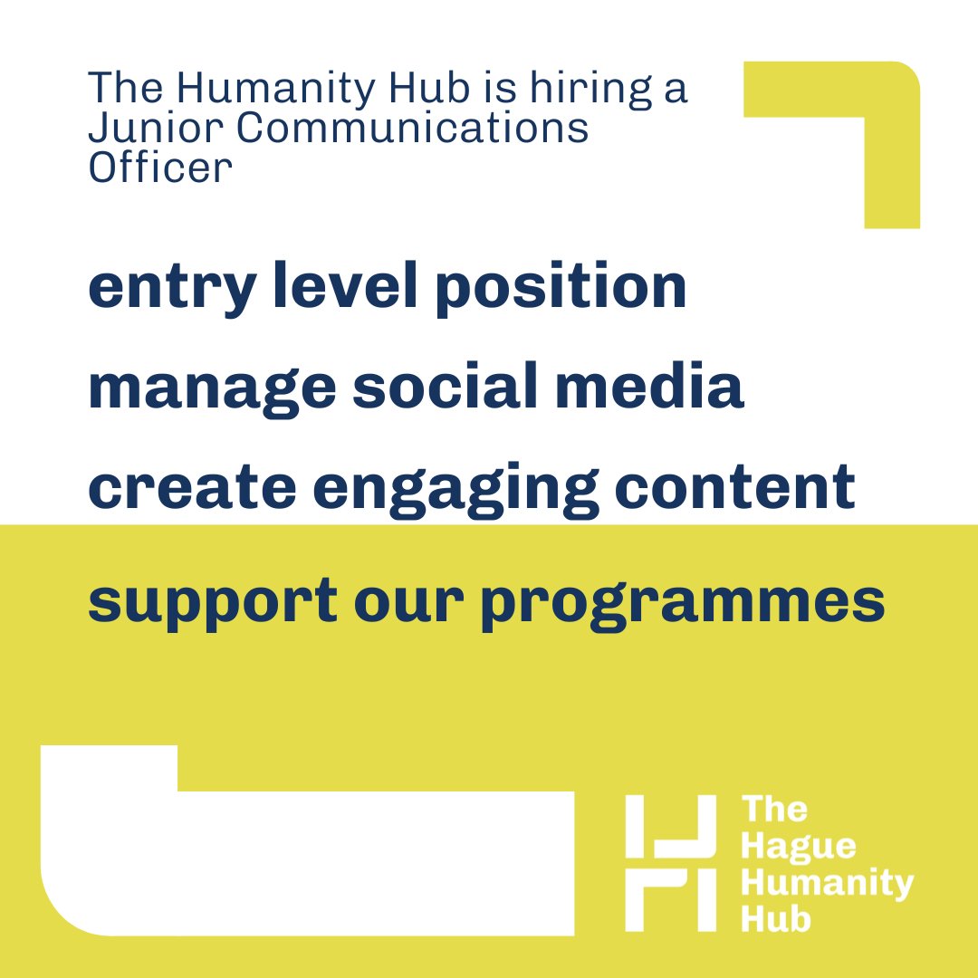 🚨 We’re Hiring a Junior Communications Officer! 🌍 Join us at The Hague Humanity Hub and make an impact. Apply now: ow.ly/QRZf50Uubjr  #TheHagueHumanityHub #WeAreHiring