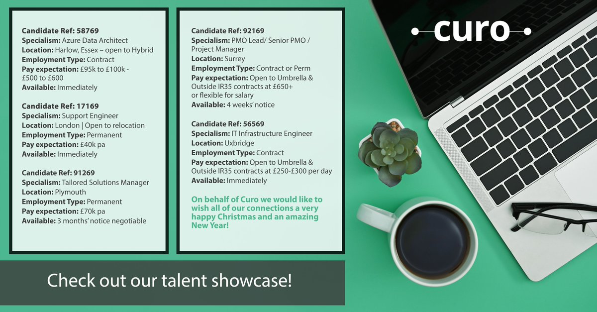 🌟 Curo Services' Talent Showcase! 🌟
We're thrilled to bring you our next Talent Showcase post, where we spotlight a selection of top-tier Microsoft and IT professionals, handpicked for their exceptional skills and experience. Take a look and reach out to learn more!