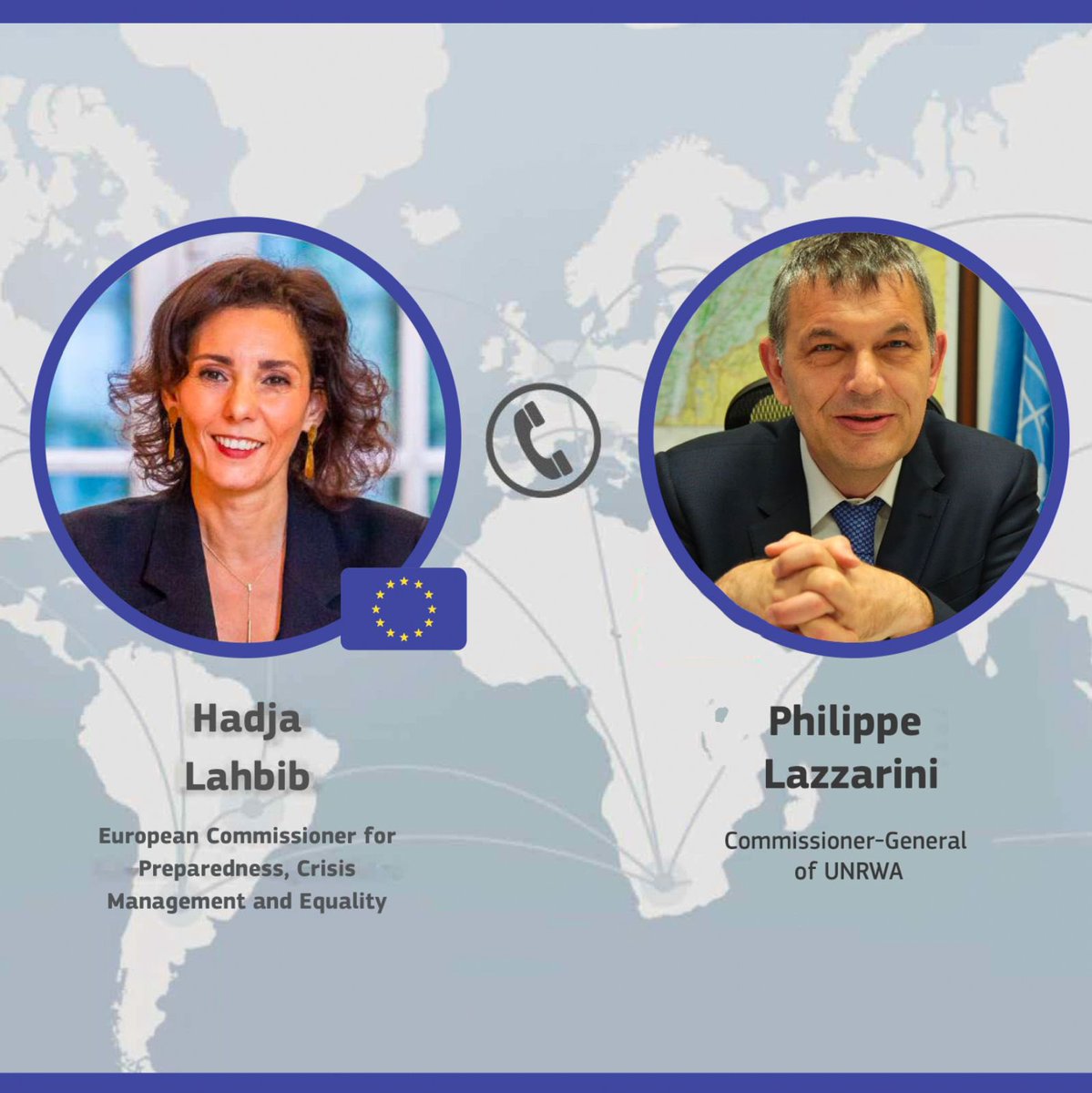 Hadja Lahbib (@hadjalahbib) on Twitter photo With UNRWA’s <a href="/UNLazzarini/">Philippe Lazzarini</a>, I reaffirmed my full support for UN & rules-based system.
The EU will continue to support UNRWA. UNRWA is irreplaceable.
Also discussed impact of Knesset bills and the need for predictable funding for UNRWA, as some donors discontinue funding. With UNRWA’s <a href="/UNLazzarini/">Philippe Lazzarini</a>, I reaffirmed my full support for UN & rules-based system.
The EU will continue to support UNRWA. UNRWA is irreplaceable.
Also discussed impact of Knesset bills and the need for predictable funding for UNRWA, as some donors discontinue funding.