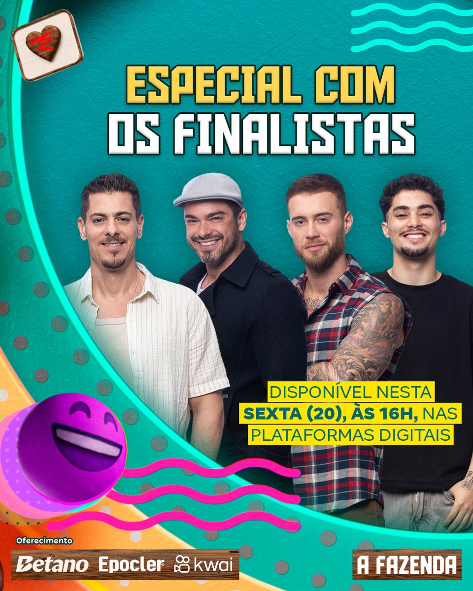 afazendarecord's tweet image. Depois de uma final emocionante, os quatro finalistas participam de um especial para contar tudo que rolou ao logo do programa 🔥 Não perca hoje às 16h nas plataformas digitais! 🤠

Oferecimento: Betano, Epocler e Kwai Brasil

👉 Assine o #PlayPlus e reveja a temporada de