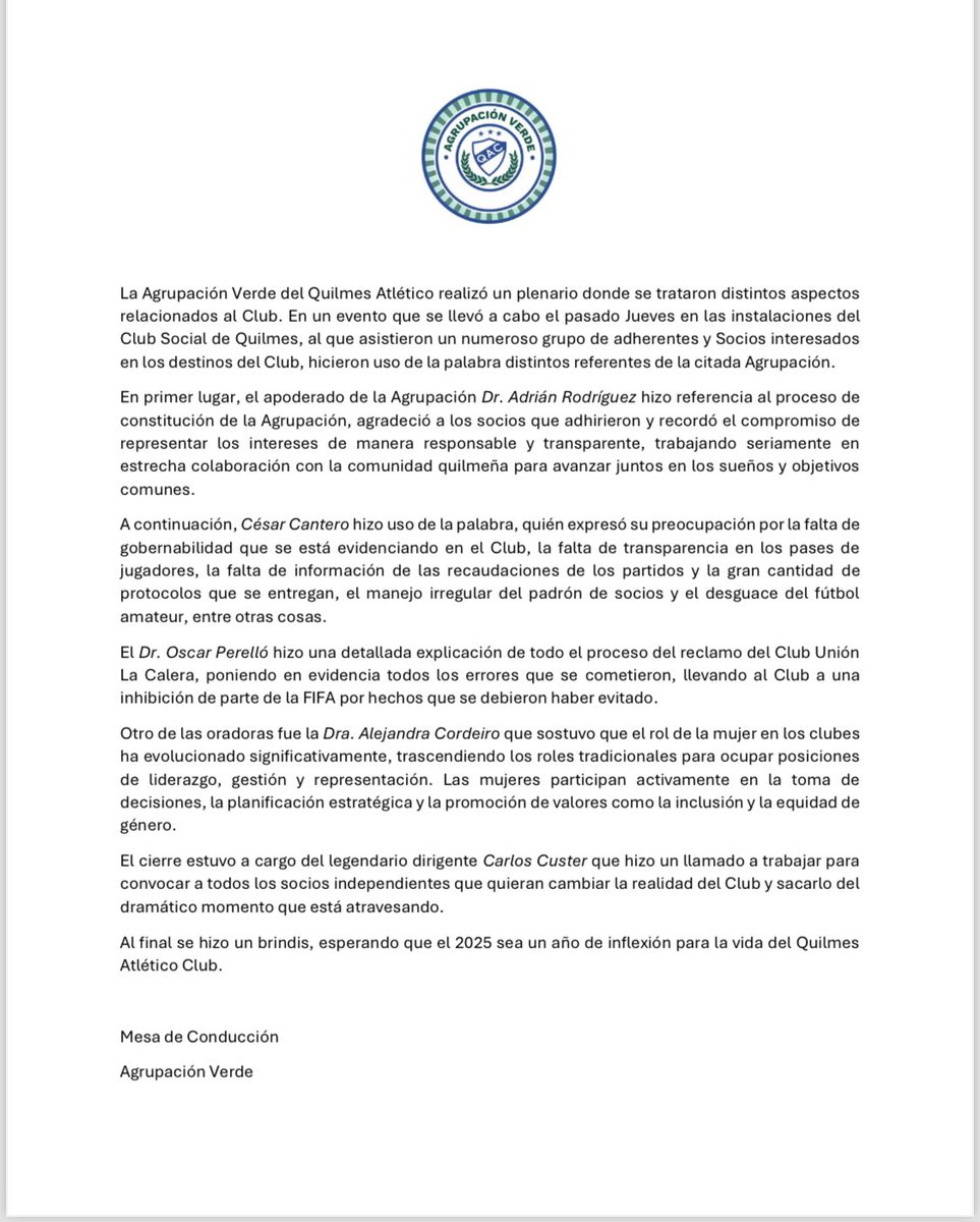 Se llevo a cabo un Plenario de la Agrupación Verde