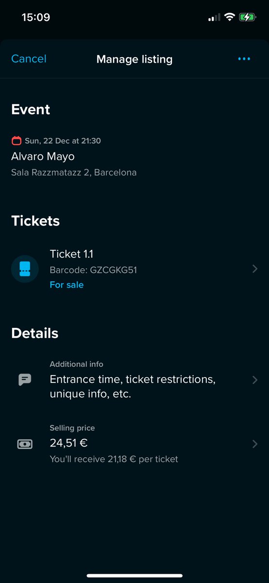 vendo entrada para ver a mayo el domingo en barcelona 🙏🥲🥲🥲 escribidme y os paso el link a ticketswap