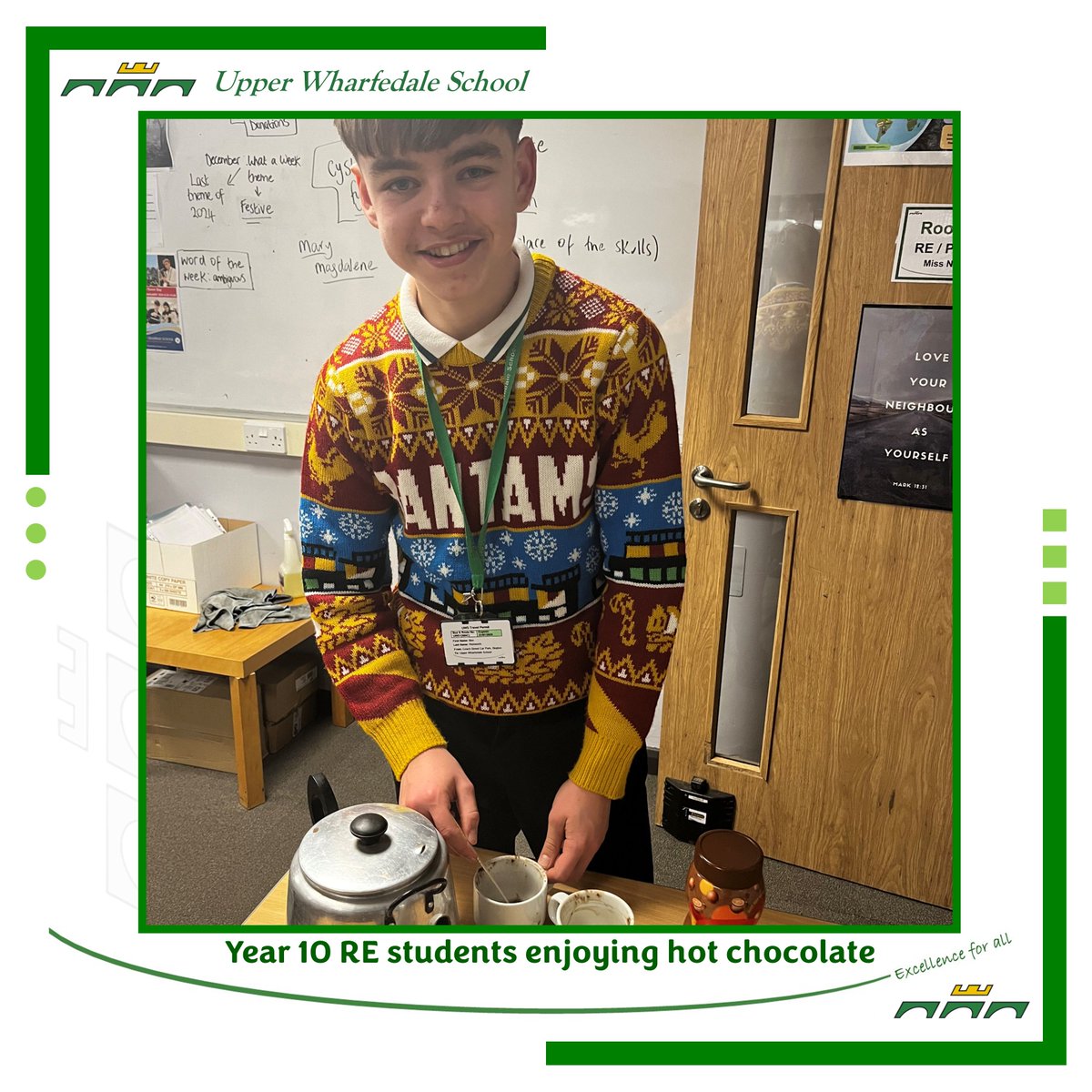 Year 10 full course RE students in their last class of 2024 - revising and enjoying hot chocolate.