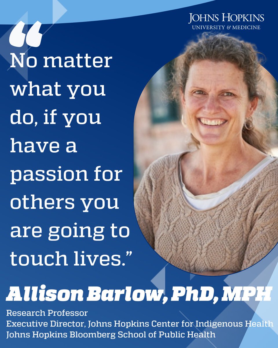 Allison Barlow is a <a href="/JohnsHopkinsSPH/">Johns Hopkins Bloomberg School of Public Health</a> faculty member and the executive director of <a href="/JHUCIH/">Center for Indigenous Health</a>, where she leads the Diné Water Lifeways Project with the support of Bill Clarke and the Osprey Foundation. Visit giving.jhu.edu/story/osprey-f… to learn more! #FacultyFriday