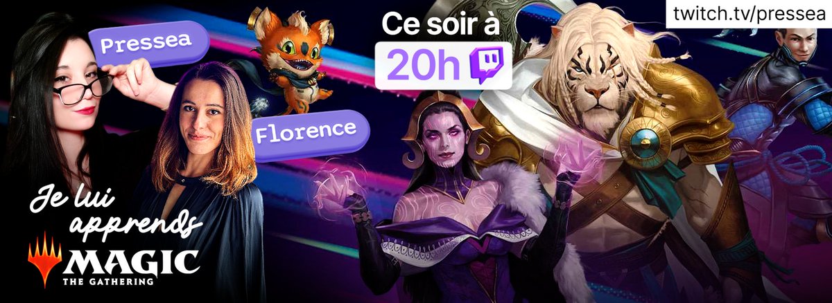 Pressea_'s tweet photo. Ce soir 20h sur https://t.co/f1LlkAaRiP j'apprends à @AngleDroit_ #MagicTheGathering  ! 🤓

Ça va être super agréable, n'hésitez pas à venir si vous voulez apprendre également ! On revoit toutes les bases avec elle ✨

Bonne soirée avec nous ~ 
Et surtout merci beaucoup @wizards_magicFR pour cette #Publicité 🤍