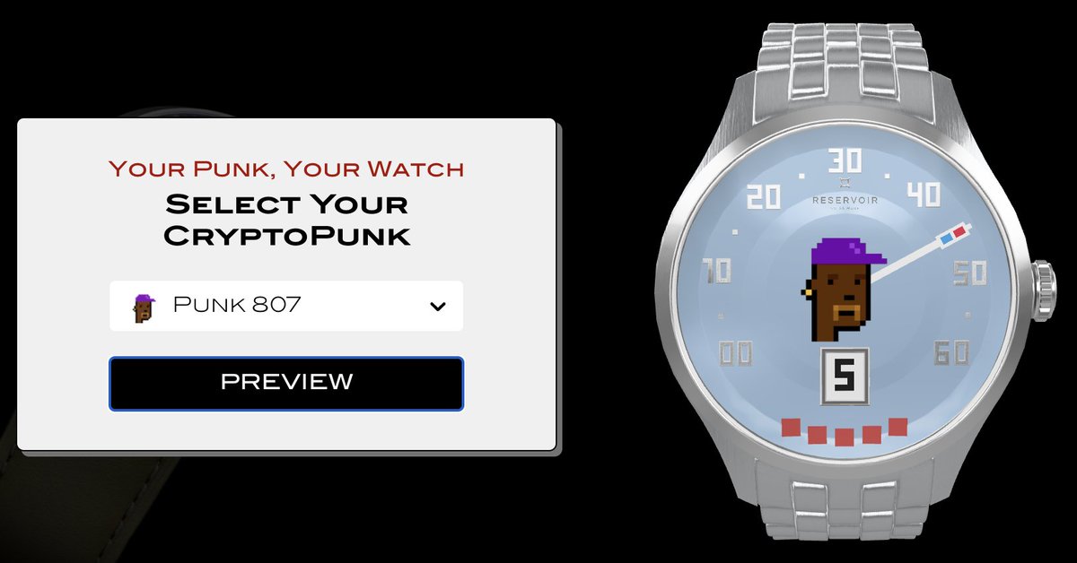 ReservoirWatch's tweet photo. @TheRealGVG @photofinishgame @KentuckyDerby @ba11thazar @YSM_Racing Introducing RESERVOIR watch exclusive project for the CryptoPunks community: a personalized watch, uniquely designed to reflect your CryptoPunk! Your timepiece awaits. Find out more: https://t.co/rwDc27nSdH https://t.co/Shp80rt0OD