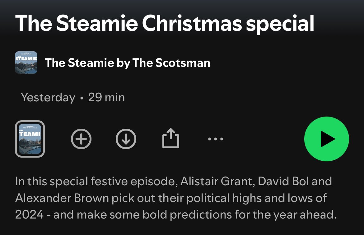 🎄A special festive episode of The Steamie is out now! 🎄

<a href="/AlexofBrown/">Alexander Brown</a>, <a href="/mrdavidbol/">David Bol</a> and I pick out our political highs &amp; lows of 2024, &amp; make some predictions.

What could be more Christmassy?

Spotify: open.spotify.com/episode/2YpKU7…

Apple: podcasts.apple.com/gb/podcast/the…