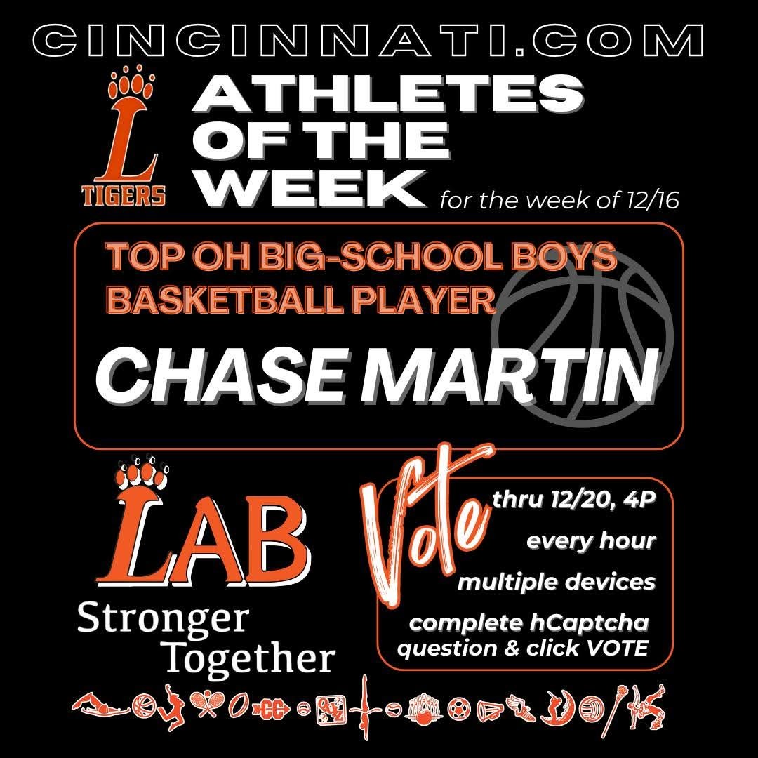 🧡𝔽𝕀ℕ𝔸𝕃 ℙ𝕌𝕊ℍ 𝔽𝕆ℝ 𝕍𝕆𝕋𝕀ℕ𝔾🖤
Come on, Tiger Nation!  Let's keep Chase in the lead and vote him as AOTW TODAY!
🔸MARTIN = The junior had 25 points, six assists and four steals in a 72-41 win over Western Brown.
cincinnati.com/story/sports/h…