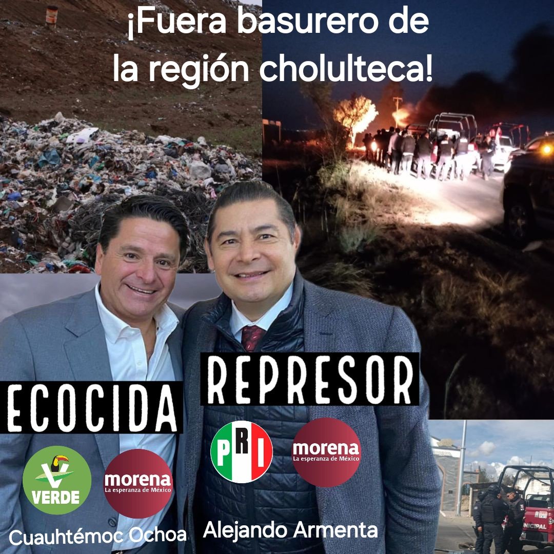 No olvidamos que, a 2 días de haber tomado el cargo, el PRImer acto de violencia en la gestión del gobernador #Morenista - Priísta, Alejandro Armenta, fue contra los Pueblos Cholultecas.

#Fuerabasurero <a href="/armentapuebla_/">Alejandro Armenta</a> #Represor #CuauhtémocOchoa #Ecocida #Cholula #Puebla