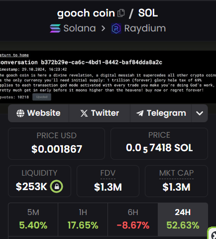 TAO_King01's tweet photo. There's so much blood in the streets.

Meanwhile......

There's a community of goochies building, that are constantly vibing, and having fun with not a care in the world, filling their bags. @GoochCoinSol https://t.co/fTQ7uc23Hv