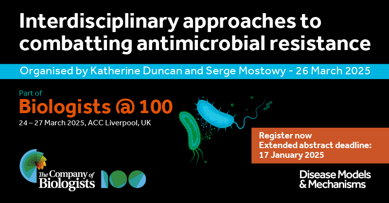 DMM Journal (@dmm_journal) on Twitter photo The deadline for our one-day programme on #AMR at the Biologists @ 100 conference has been extended to 🗓️Friday 17 January 2025.
Organised by <a href="/kate_duncan/">KateDuncan</a> & <a href="/MostowyLab/">Mostowy Lab</a>.
View the programme and speakers at 100yearsconference.biologists.com/programme/inte…
#biologists100 The deadline for our one-day programme on #AMR at the Biologists @ 100 conference has been extended to 🗓️Friday 17 January 2025.
Organised by <a href="/kate_duncan/">KateDuncan</a> & <a href="/MostowyLab/">Mostowy Lab</a>.
View the programme and speakers at 100yearsconference.biologists.com/programme/inte…
#biologists100