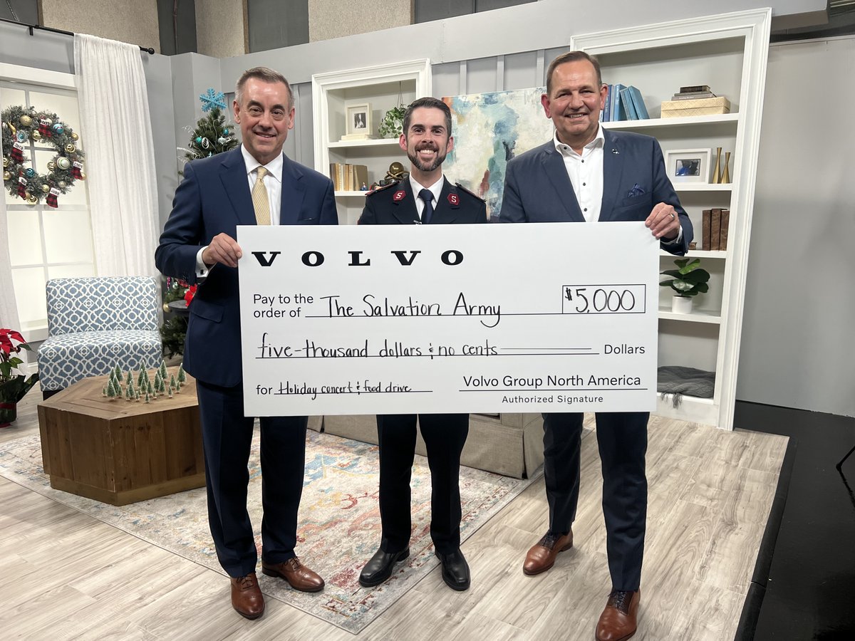 Investing in our community's future: this $5k donation to <a href="/salvationarmy/">The Salvation Army</a> provides 15,000 cans of food for local families. Together, we're building stronger, healthier communities in the Piedmont Triad where we've called home for 40+ years. #WeAreVolvoGroup