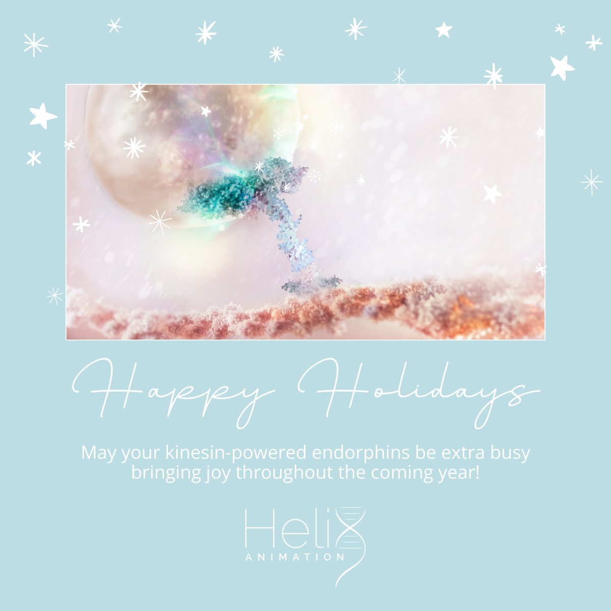 Cheers to #happiness on the move! This #HolidaySeason, let’s marvel at the incredible #kinesin #protein that carries #endorphins to the #brain, sparking #joy. 

Here’s to a #NewYear filled with #science, wonder, and boundless happiness! <a href="/HelixAnimation/">Helix Animation</a>  #SciArt #SciComms #pharma