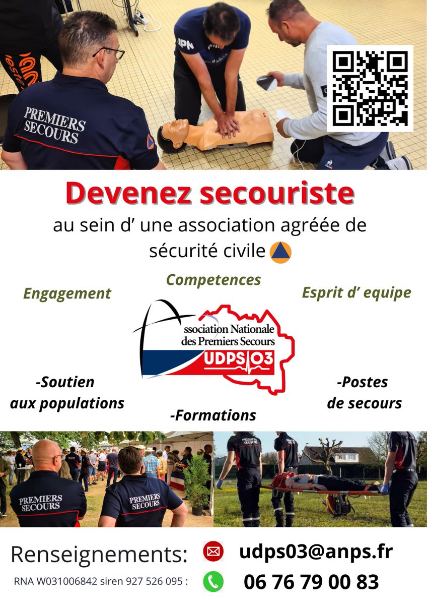 Premiers Secours 03 (@udps03allier) on Twitter photo 🩸En 2025, devenez secouriste !🩸
✅Rejoignez nous ! Devenez membre de l' ANPS et l' UDPS03
Vous êtes intéressés, rien de plus simple, contactez nous :
👉📧Udps03@anps.fr
👉☎️06 76 79 00 83 🩸En 2025, devenez secouriste !🩸
✅Rejoignez nous ! Devenez membre de l' ANPS et l' UDPS03
Vous êtes intéressés, rien de plus simple, contactez nous :
👉📧Udps03@anps.fr
👉☎️06 76 79 00 83