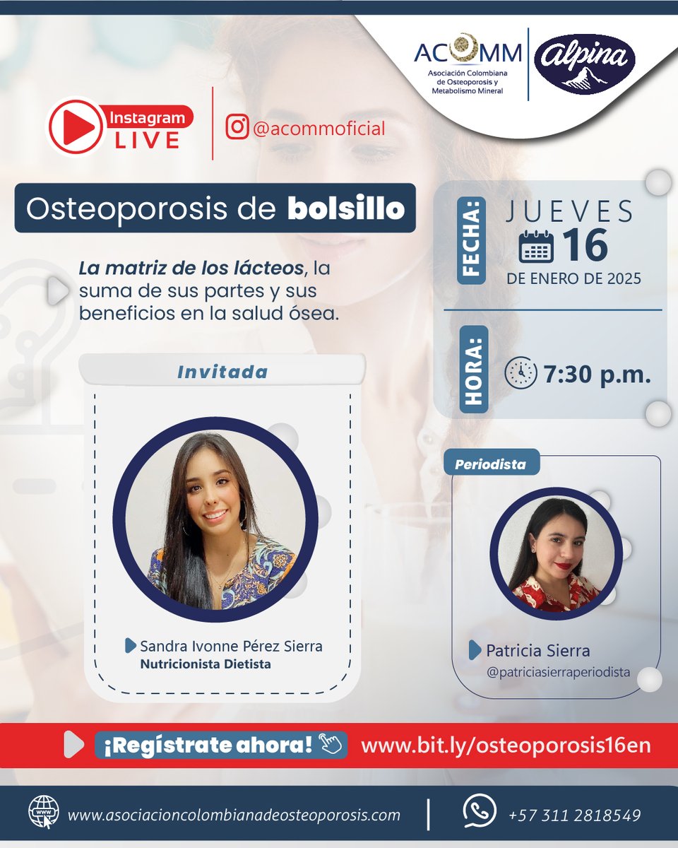 AcommOficial's tweet photo. ¿Sabías que los lácteos no son solo calcio? ¡Descubre cómo la matriz de los lácteos potencia tu salud ósea!
El 16 de enero será la primera edición de 2025 de nuestro Instagram LIVE Osteoporosis de bolsillo.
Separa tu cupo en https://t.co/4aNpEl8LcJ y vívelo.
#ACOMM #Osteoporosis https://t.co/BslynY74fh