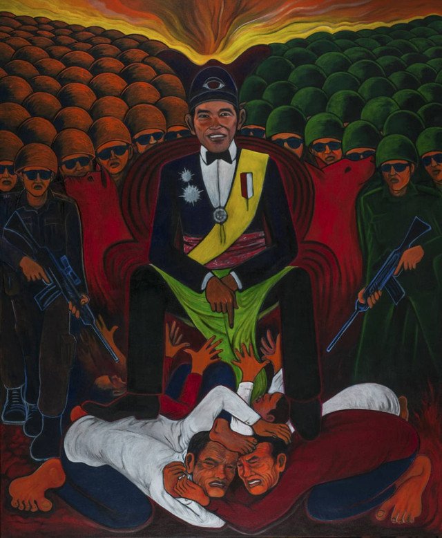 Ini Makna 5 Lukisan 'Mirip Jokowi' Karya Yos Suprapto yang Batal Dipamerkan

Lukisan #1 berjudul Konoha 1

Lukisan ini bercerita tentang seorang raja mengenakan mahkota Jawa. Dia duduk di singgasana, sambil menginjak orang di bawahnya.