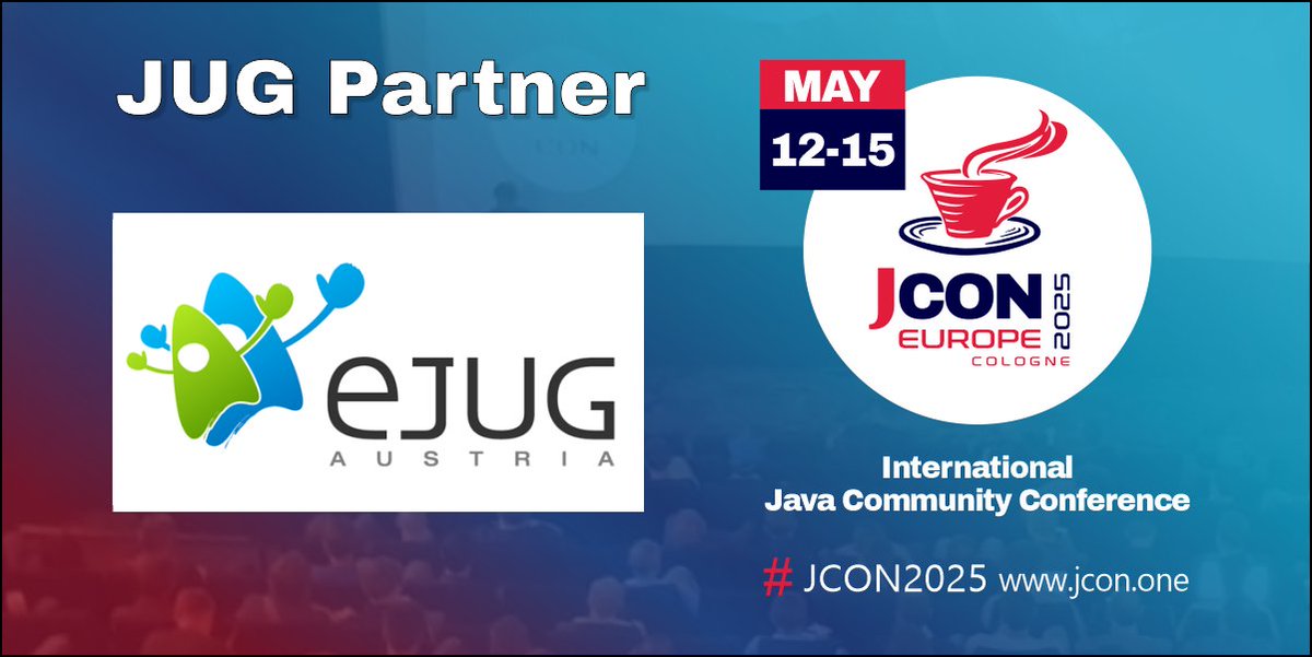 We are happy to have <a href="/eJUG/">eJUG Austria</a> back as a partner of #JCON2025!

For all #JUG members we offer 1,000 free #JavaUserGroup tickets!
First come, firste serve!
#JCON #Java <a href="/stroblchristoph/">Christoph Strobl</a> <a href="/kodepreacher/">Martin Ahrer</a> 

Free JUG ticket: pretix.eu/impuls/europe2…

Become a partner JUG: