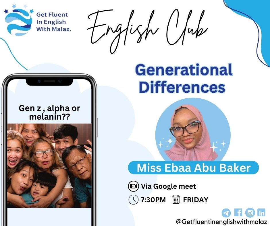 ITeachEnglish10's tweet photo. 🌟 Join Us Today for English Club: Generational Differences! 🌟

Get ready for a fun and engaging discussion about what makes each generation unique! 🕰👶🧓

📅 When: Today, Friday at 7:30 PM
💻 Where: Google Meet https://t.co/WyFjvi4Hki