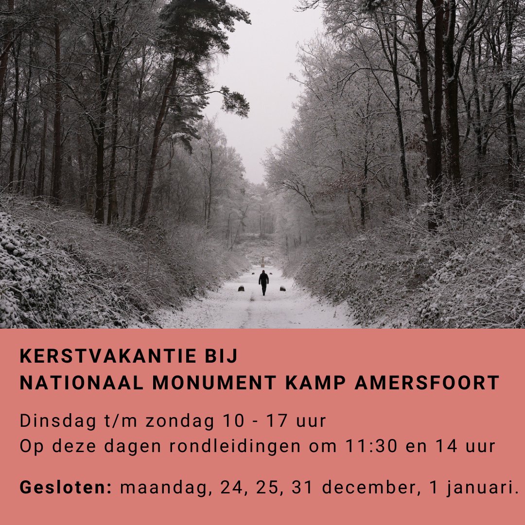 Nationaal Monument Kamp Amersfoort (NMKA) (@kamp_amersfoort) on Twitter photo <a href="/Kamp_Amersfoort/">Nationaal Monument Kamp Amersfoort (NMKA)</a> is tijdens de kerstvakantie (21 december 2024 t/m 5 januari 2025) op dinsdag t/m zondag geopend vanaf 10:00 uur.
#herinnerenbezinnenleren <a href="/Kamp_Amersfoort/">Nationaal Monument Kamp Amersfoort (NMKA)</a> is tijdens de kerstvakantie (21 december 2024 t/m 5 januari 2025) op dinsdag t/m zondag geopend vanaf 10:00 uur.
#herinnerenbezinnenleren