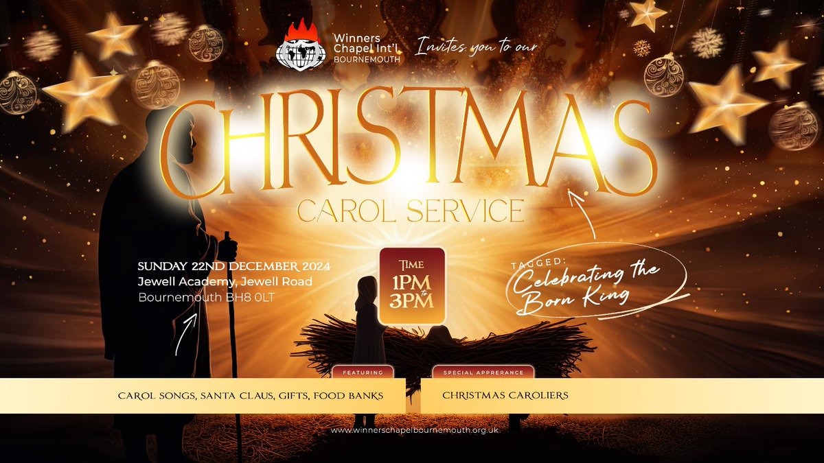 Wcibournemouth's tweet photo. It is the season to celebrate the King of kings. Join us this Sunday for our Christmas Carol Service #christmas2024 #wcibournemouth #winnersworld #everwinningwisdom https://t.co/sySNiKwOS9