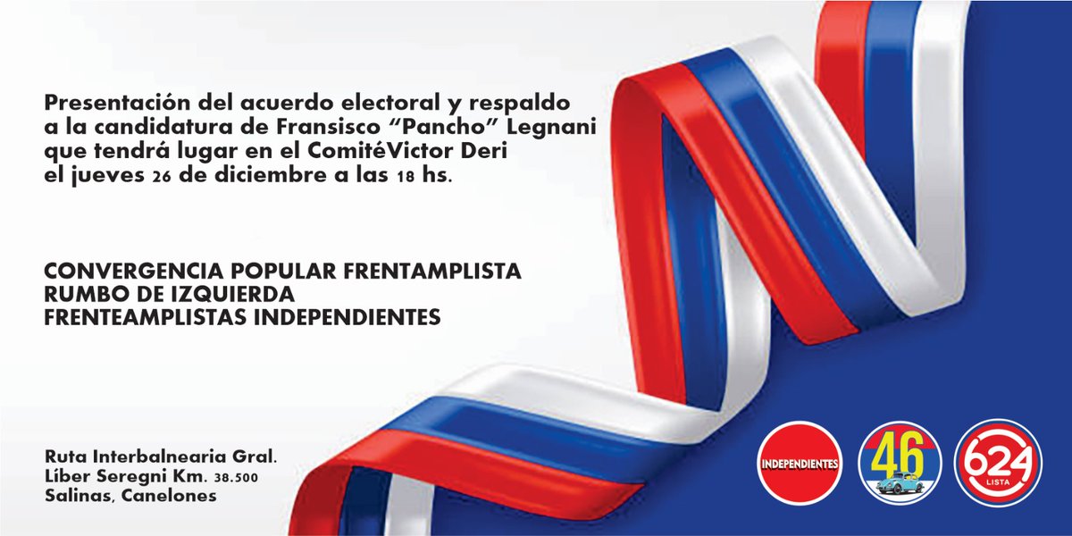 Te invitamos a la presentación de nuestro acuerdo electoral y respaldo a la candidatura de <a href="/FLegnaniSilva/">Francisco Legnani</a> 

🗓️ Jueves 26 de diciembre
📍Comité de Base Victor Deri (Ruta IB Km 38.500)
🕕 18:00hs

Arrimate!