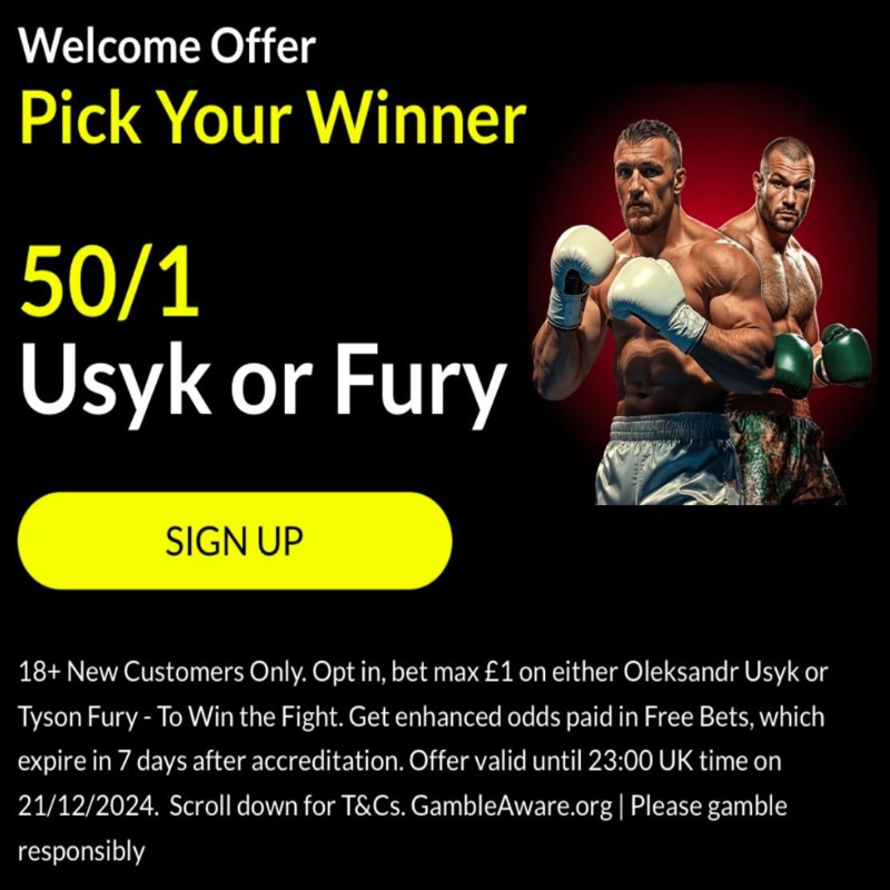 AwayDaysTips's tweet photo. Choose your Winner? Get Usyk @ 50/1 or Fury @ 50/1 to win. 

New Parimatch customers only, T&amp;Cs apply. 🔞 |begambleaware #Ad