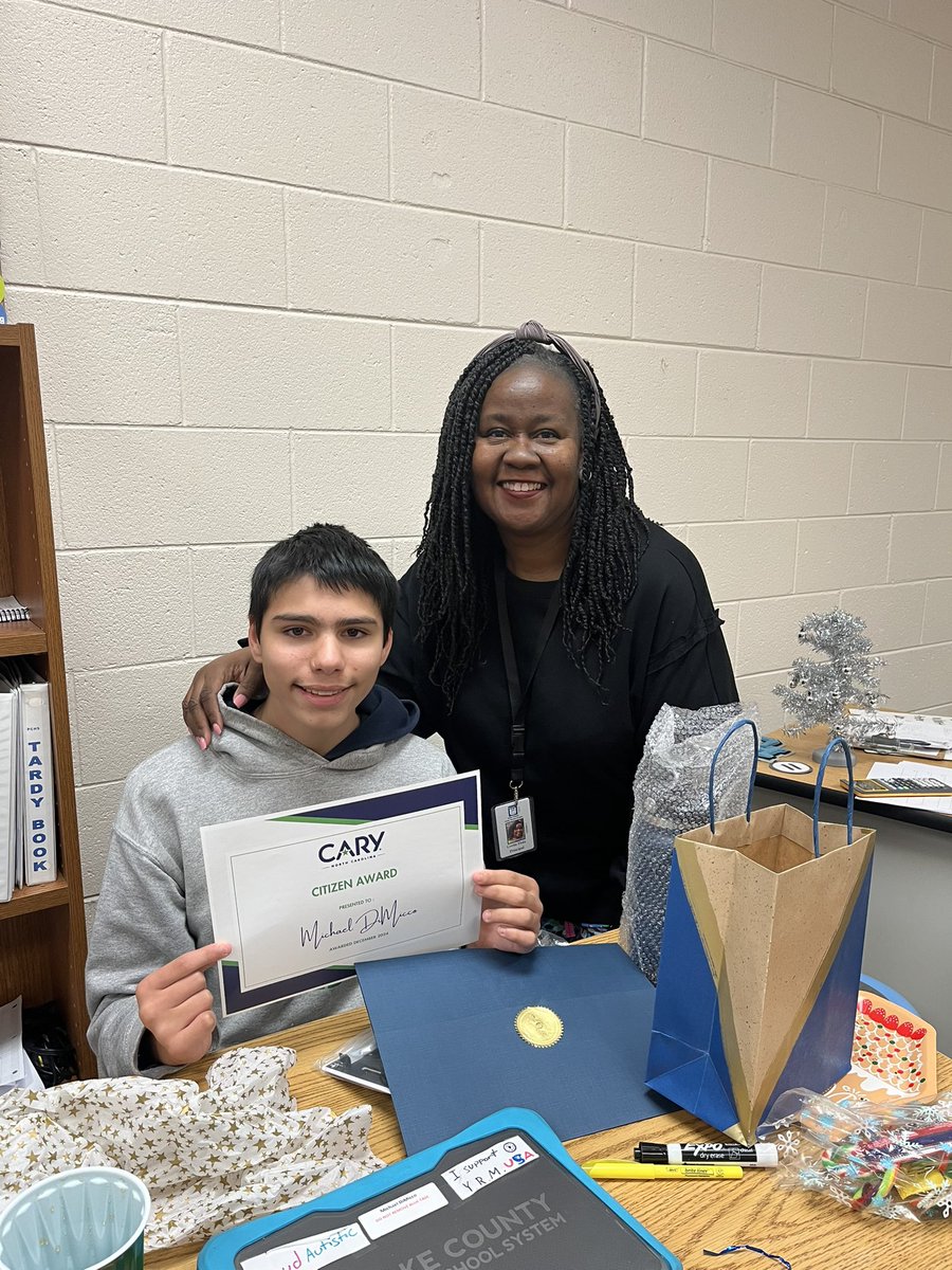 Student- Michael DiMicco. He was recognized by the town of Cary for his citizenship and positive contribution to the town.