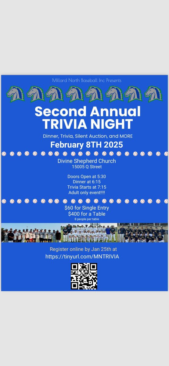 mnbaseball2023's tweet photo. 🐴MustangBaseball fans🐴

The time has arrived for our 2025 Trivia Night!

See the flyer below and get your team registered!

RollStangs https://t.co/71JfHqMgnk