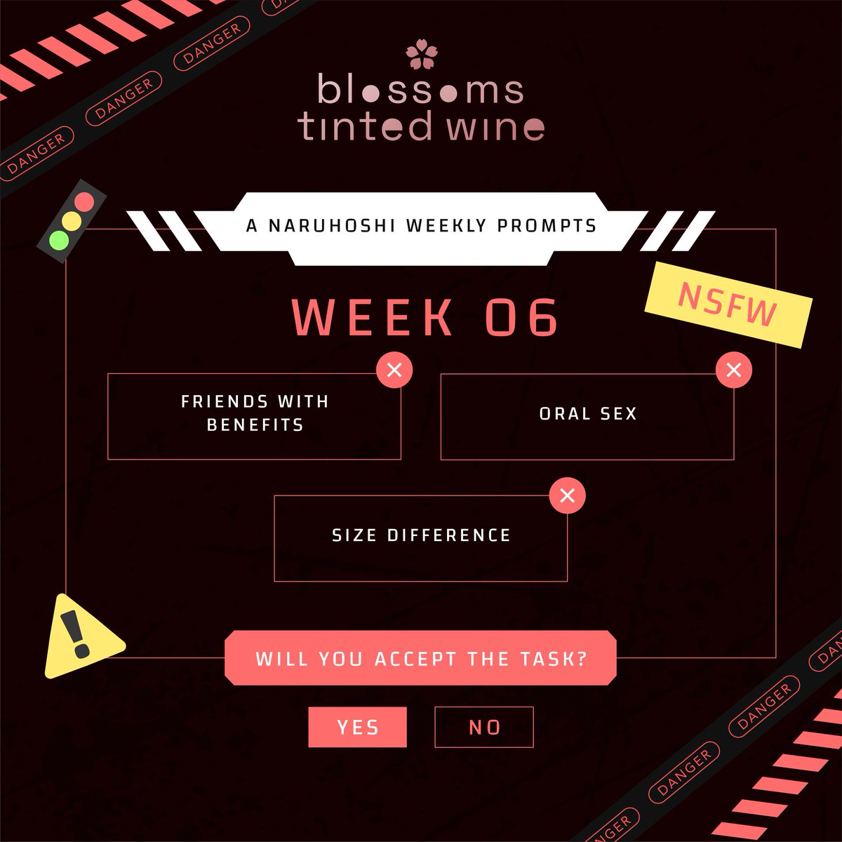 Week 6 is here! Exquisite options, isn't it? NSFW weeks are going non-stop.
Prompts below!