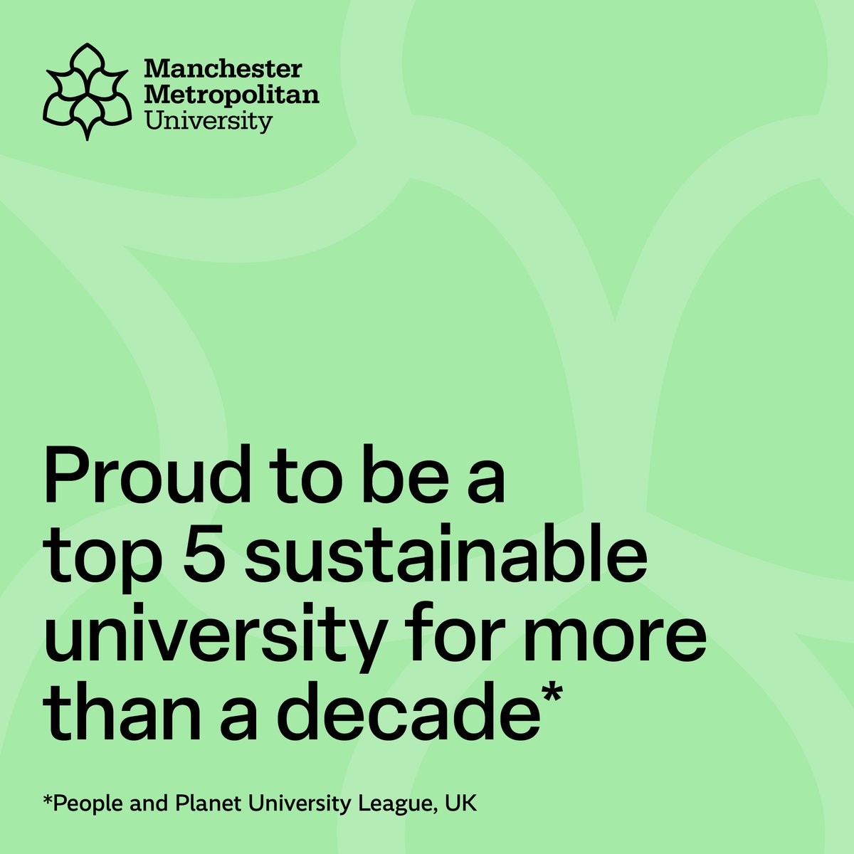 We're so #McrMetProud to have achieved fifth place in the 2024/25 People &amp; Planet University League, cementing our position as one of the UK’s most sustainable universities. 🌍🙌

Find out more 🔗 bit.ly/3VPZA22. 

<a href="/peopleandplanet/">People & Planet</a>