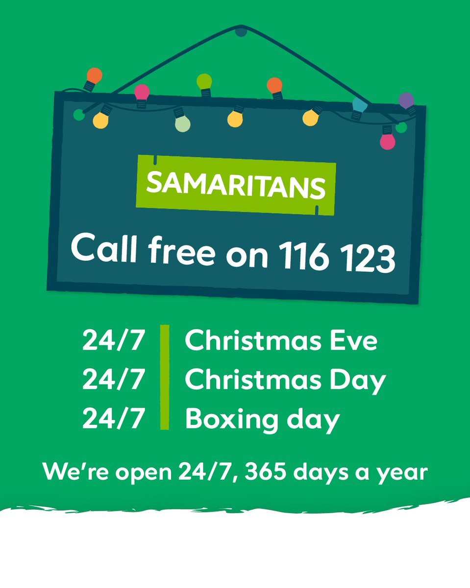 PerthSamaritans's tweet photo. We're always open 💚
Reshare this and help us reach someone who might need to know that we're here all Christmas. ❄️ https://t.co/XQ8BO4pmG8