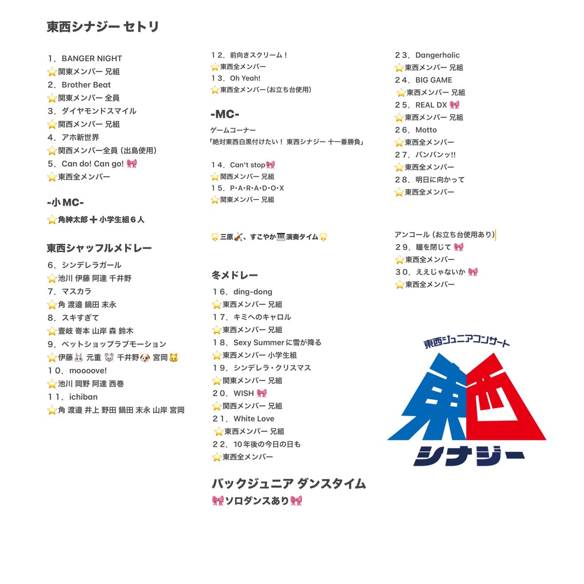 東西シナジー 12/20】レポ セトリ セットリスト 🎀ついてる曲がバック