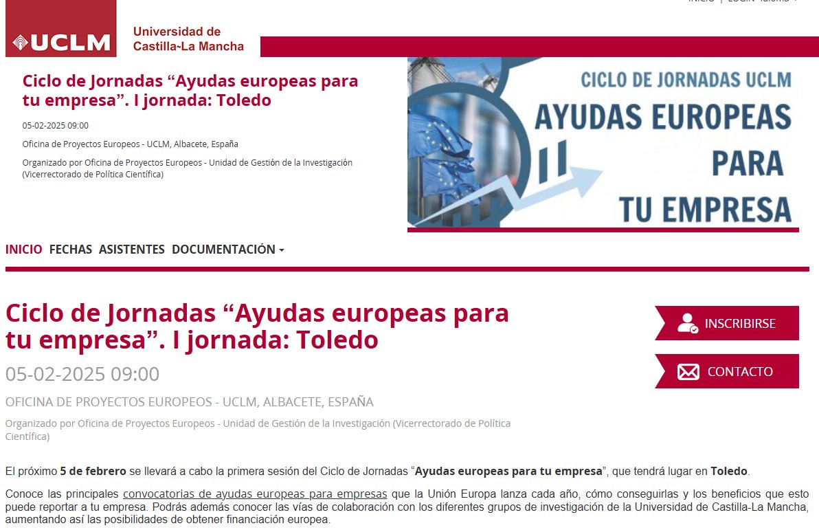 UCLM_OPE's tweet photo. 🧐 Conoce:

📊 las convocatorias de ayudas 🇪🇺para empresas que la UE lanza cada año y cómo conseguirlas 

🫱🏽‍🫲🏾 las vías de colaboración con los grupos de investigación de la @uclm_es, aumentando así las posibilidades de obtener financiación 

💡casos de éxito de empresas https://t.co/w8ZveljCHy