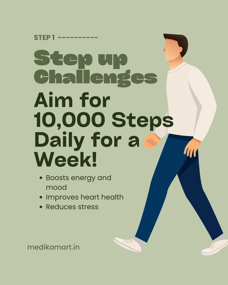 medikamart's tweet photo. Step up your fitness game with our **Step Up Challenge!** 🚶‍♂️💥 Aim for 10,000 steps every day for a week and unlock a healthier, happier you! 🌟 Let’s make every step count—join the challenge today! 🙌

Tag us and use #StepUpChallenge to share your progress. Let’s walk… https://t.co/I804s1FqtQ