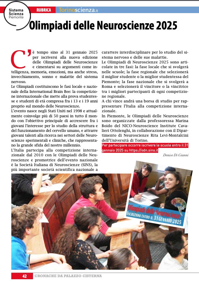 👉 Sull'ultimo numero di #Cronache di <a href="/CittaMetroTO/">Città MetroTorino</a>  nella rubrica dedicata alla #scienza e al #sistemascienzapiemonte parliamo delle Olimpiadi delle neuroscienze 2025! #NICO 
Neuroscience Institute Cavalieri Ottolenghi