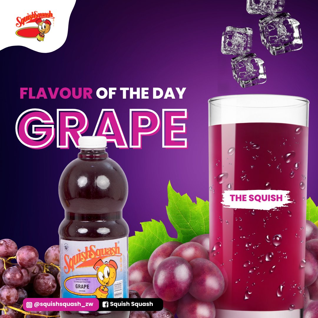 squishsquash_zw's tweet photo. The spotlight’s on GRAPE today! 🌟 Dive into the deliciously bold and sweet flavor that’s crafted for every occasion. Packed with fruity vibes and the perfect balance of sweetness, our Squish Squash Grape drink promises to keep you hydrated and satisfied. https://t.co/kZ7e8zBidN