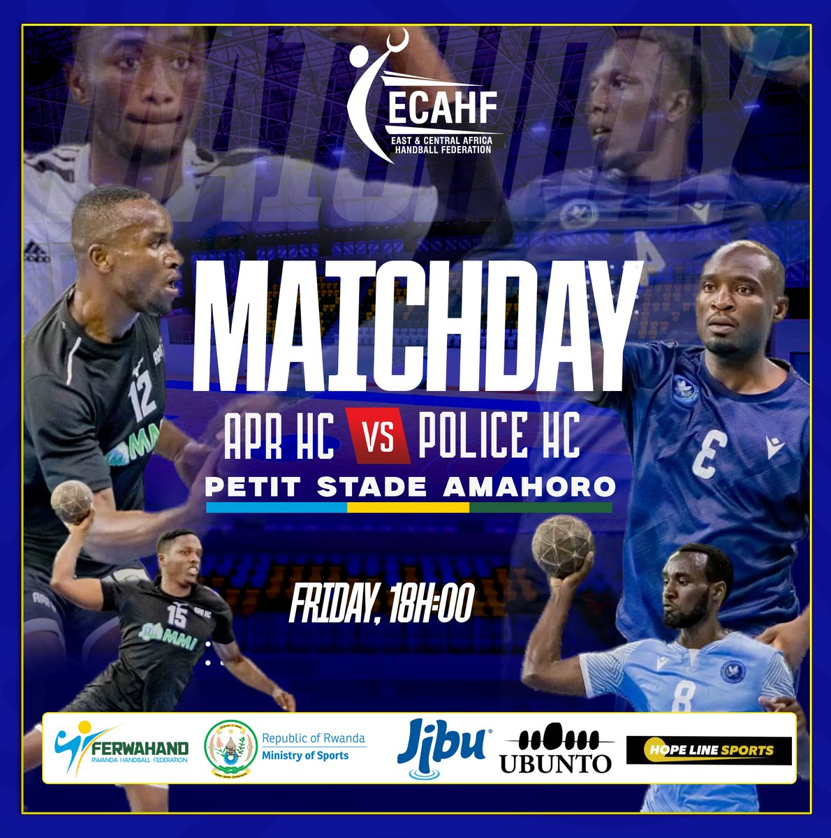 FerwahandRwanda's tweet photo. It's #DerbyDay, #RwandaHandballDerby
#APRHC vs #PoliceHC
โฐ๏ธ: 18h00
๐: Petit Stade Amahoro
๐ฅ: @MagicSportsTV_ , #FERWAHANDTV Youtube Channel https://t.co/IsdyI7DTB4