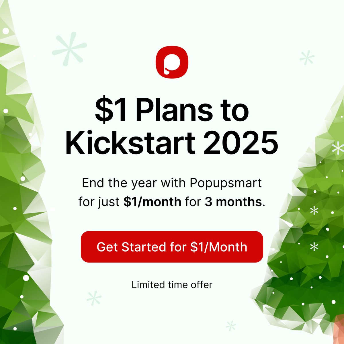 popupsmartcom's tweet photo. Don’t let this $1 end-of-year deal disappear at midnight! ⏰

Until 12:00 AM, you can lock in Popupsmart for just $1/month, for 3 months. That’s over 500+ templates and advanced targeting to heading into 2025. 🎄

Check out the plans and seize this chance: https://t.co/6tVWP5u9rO https://t.co/qcixiZETcL