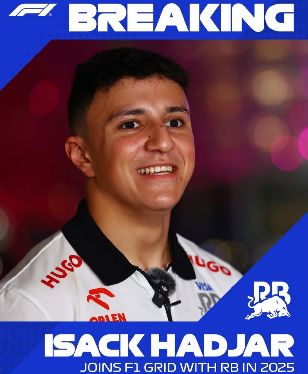 Formula1Worldd's tweet photo. Official: Isack Hadjar will race in RB for 2025.

#Formula1 #F1 #FormulaOne #SergioPerez #Sergio_Perez #Perez #checoperez #ChecoPérez #redbullracing #Redbull #LiamLawsen #Lawsen #RB #Isak #IsakHadjar #Hadjar #Isak_Hadjar https://t.co/sIj1re1eIn