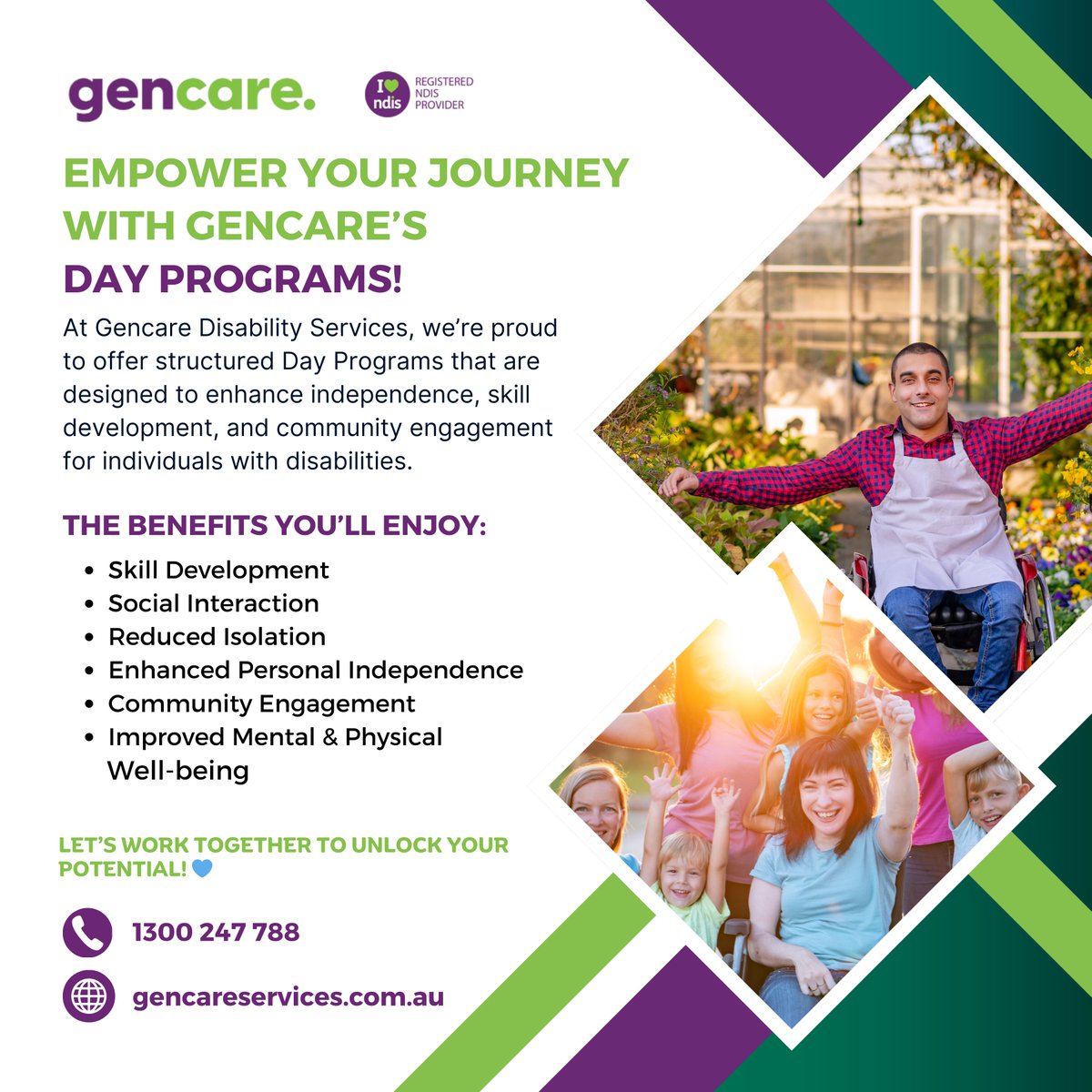GenCareServices's tweet image. At GenCare, we offer Day Programs that boost independence, skill development, &amp;amp; community engagement for individuals with disabilities. 💙

💙 Let’s unlock your potential!
#DayPrograms #GenCare #Independence #Community #LifeSkills