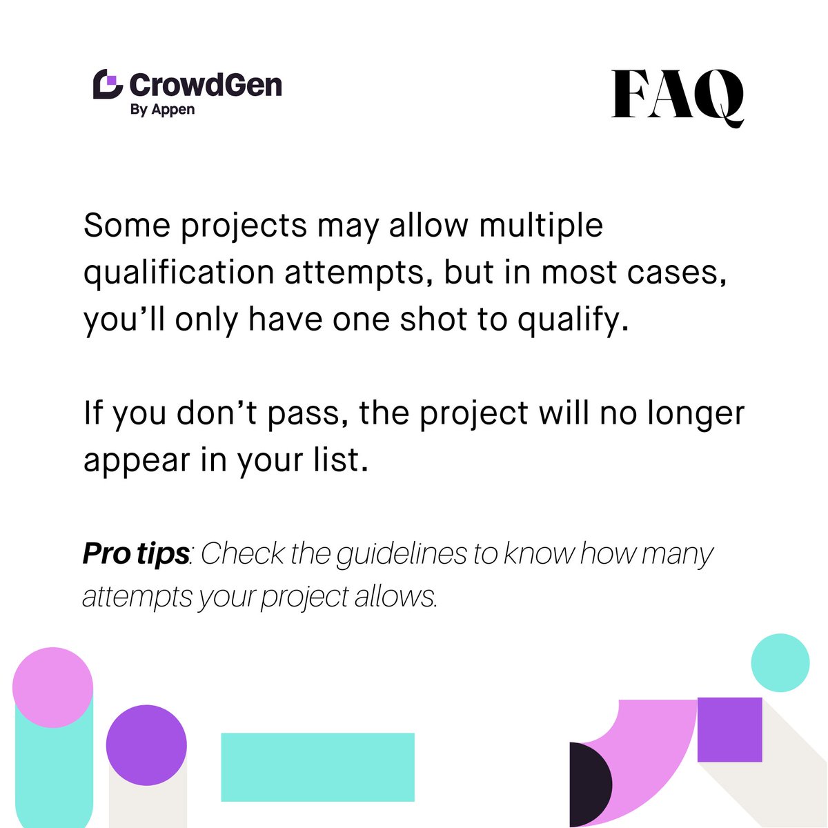 crowdgenbyappen's tweet photo. Didn’t pass a project qualification?
No worries—new opportunities await!
Swipe through for all the details on what happens next and how to prepare for fresh opportunities.
#CrowdGenCommunity #CrowdGenFAQ #AICommunity #CrowdGen #Appen https://t.co/o8N1ASI4Md