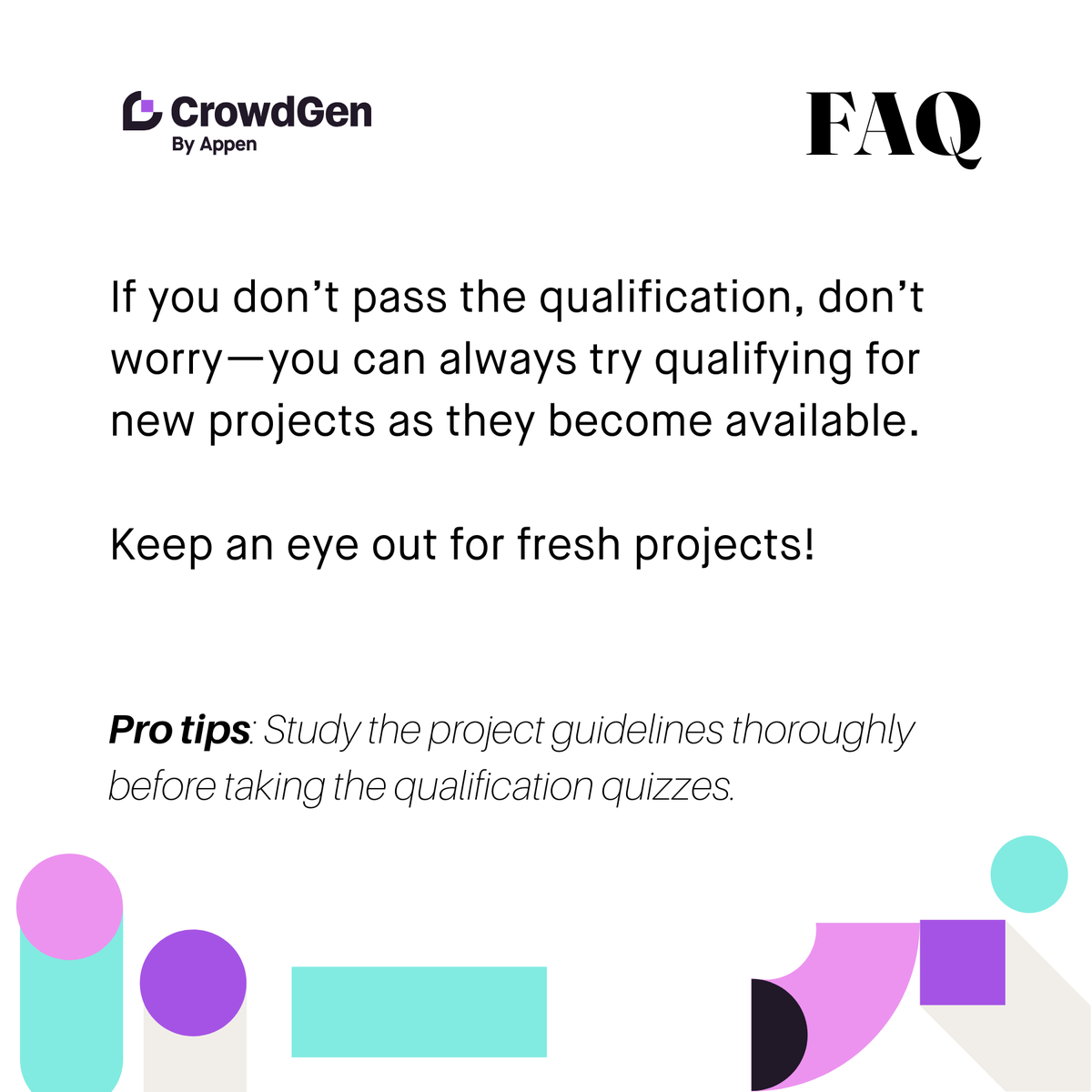crowdgenbyappen's tweet photo. Didn’t pass a project qualification?
No worries—new opportunities await!
Swipe through for all the details on what happens next and how to prepare for fresh opportunities.
#CrowdGenCommunity #CrowdGenFAQ #AICommunity #CrowdGen #Appen https://t.co/o8N1ASI4Md