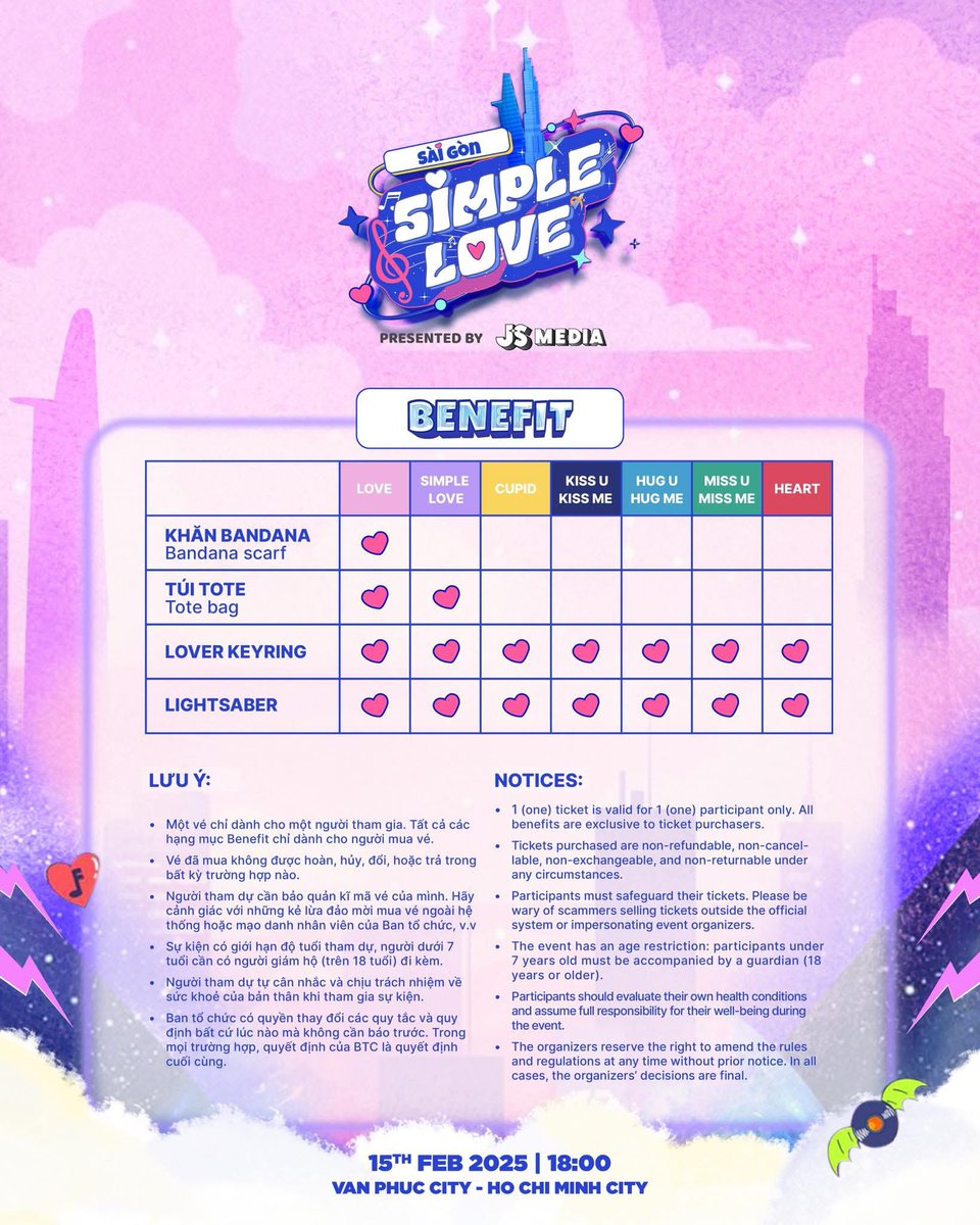 TicketShowVN's tweet photo. SAIGON SIMPLE LOVE 2025 - LINEUP

📅 Time: 18h00 ngày 15/2/2025
📍 Location: Van Phuc City - Ho Chi Minh City
🎫 Deadline: 20 Dec, 2024

Dm us now! 

#SAIGONSIMPLELOVE2025 #SAIGONSIMPLELOVE #DENDEYEU #BAEKHYUN #EXO #EXOL #BANGYEDAM https://t.co/t1RzhwZwes