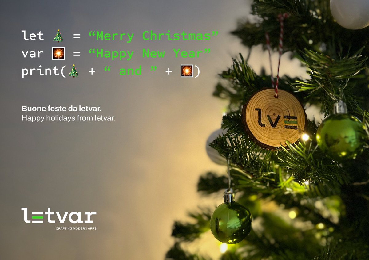 letvar vi augura buone feste!
Ci rivedremo nel 2025 ancora più carichi e con tante novità! 🚀
>>>>>>>
letvar wishes you happy holidays!
We will see you again in 2025 even more energized and with lots of news!🚀
