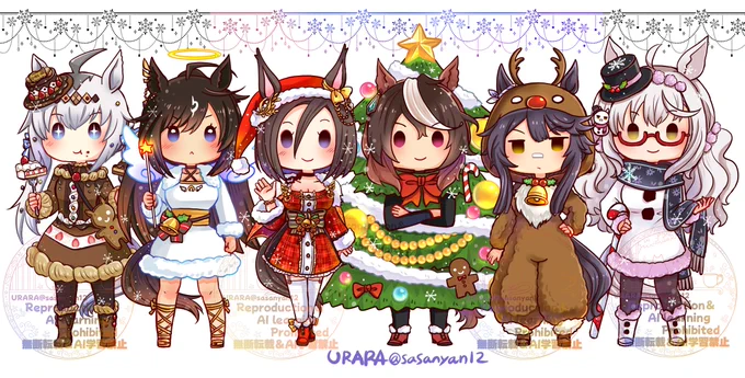 あとは前にもツイートしたけど【年末クリスマスアクキー】が出ます!シンボリルドルフ(クリスマスツリー)エアグルーヴ(サンタ)ナリタブライアン(トナカイ)ドゥラメンテ(天使)ビワハヤヒデ(雪だるま)オグリキャップ(クリスマスケーキ)※数少ないのでお早めにどうぞ。 
