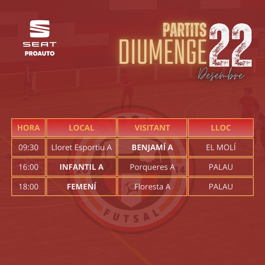 AGENDA |  PARTITS DE LA JORNADA

SEAT PROAUTO ens porta l’agenda de la setmana

📆 21 i 22 de desembre 

Ens veiem per les pistes de futbol sala 💥

#culturadelesforç #gironafutsal #futsalgirona #girona #futbolsalacatala #futbolsalacatalunya #futbolsala #futsal #orgullgironí