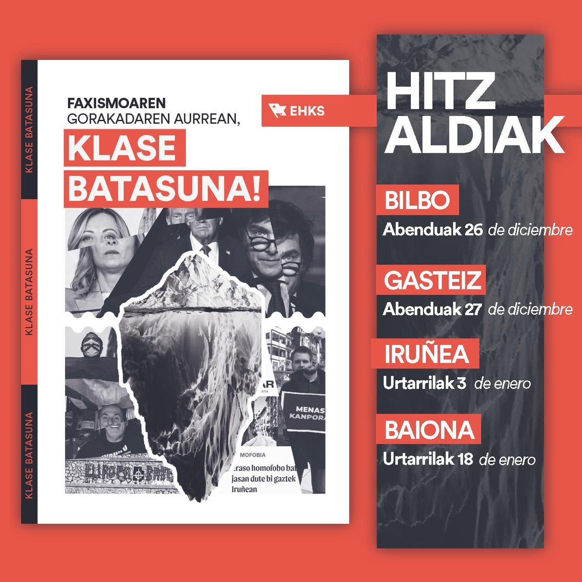 🚩 Bat egiten dugu <a href="/GKSozialista/">Gazte Koordinadora Sozialista</a>|k urtarrilaren 25erako deitu dituen mobilizazioekin. 

Dinamika horri ekarpena egiteko, gaur egungo faxismoaren analisian sakonduko dugu hainbat hitzalditan.
