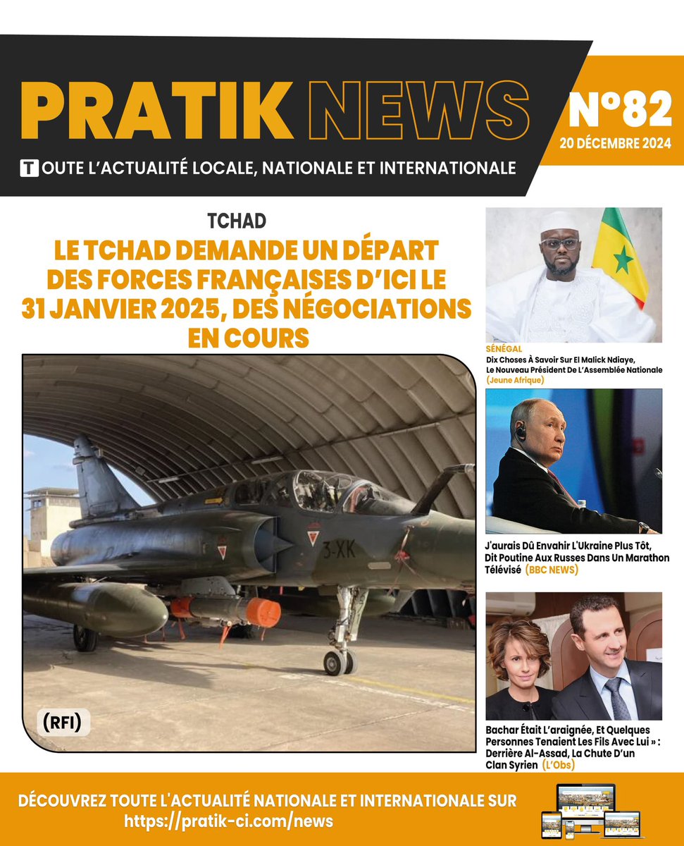 PratikContact's tweet photo. Le Tchad demande à son tour le départ des forces françaises d’ici le 31 Janvier 2025.

Plus de détails sur : https://t.co/65pA178QyO

#Pratik #PratikNews #News #Actualité #Actu #politique https://t.co/aQ0WxJ6nKB