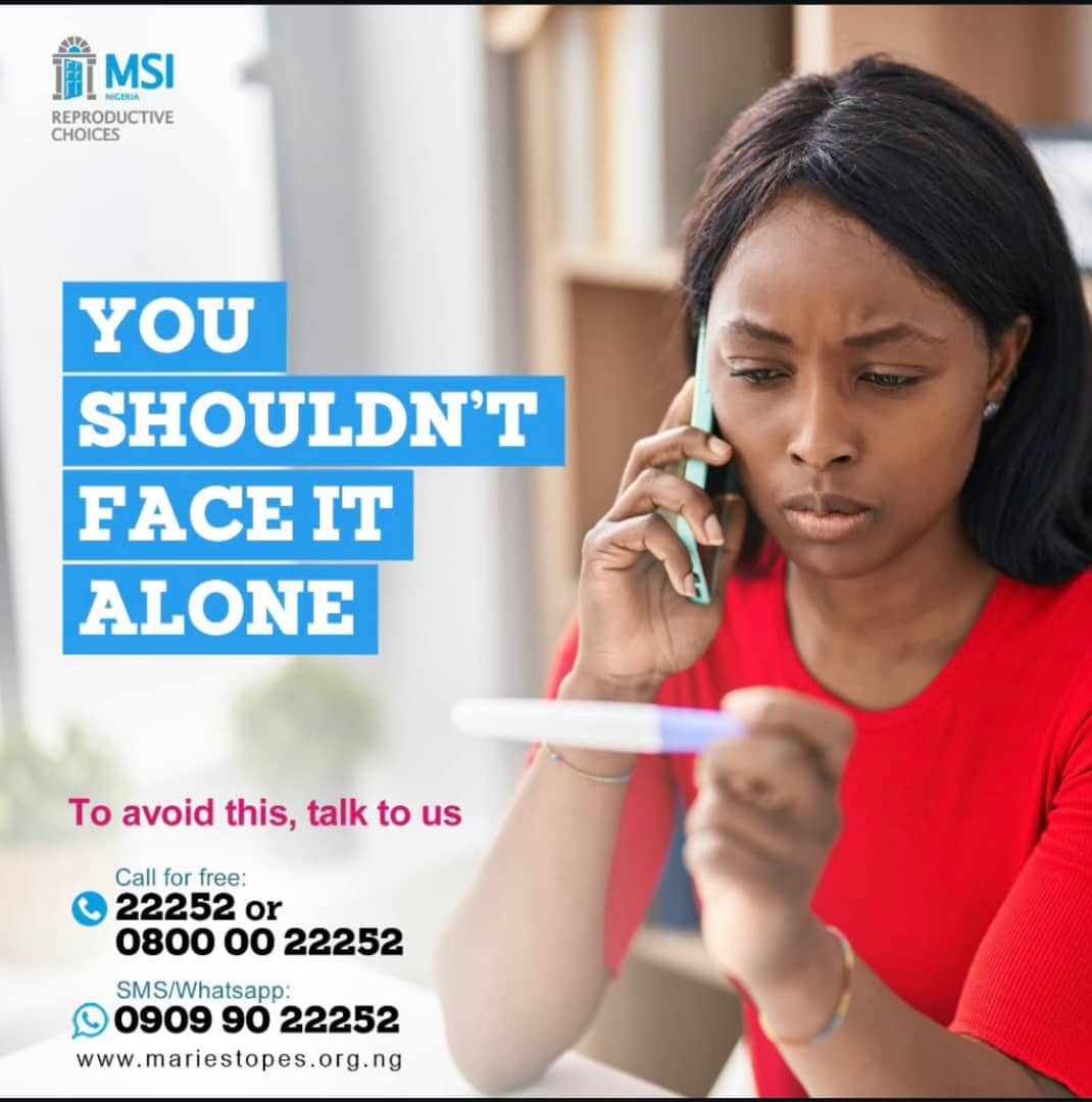 Gwazavictoria's tweet photo. Are you struggling with reproductive health issues?
Getting pregnant shouldn't be a challenge. Reach out to @msichoicesng for confidential support and guidance.
Call/Text FREE on 22252 or 09099022252. #MSINIGERIA https://t.co/xlGOG4IugK
