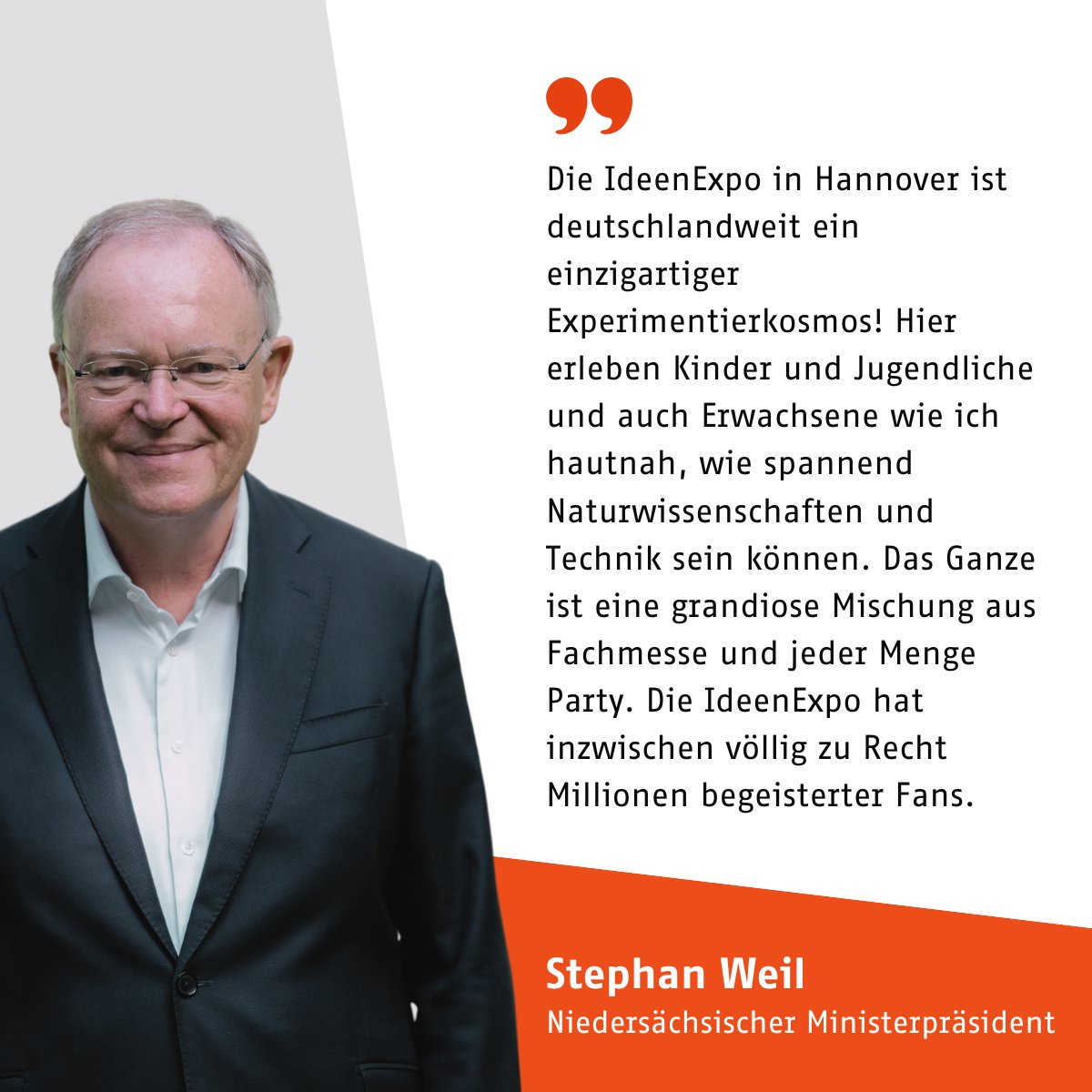 Mit „Experimentierkosmos“ hat es der niedersächsische Ministerpräsident Stephan Weil perfekt getroffen! 🧪 Die #IdeenExpo ließ 2024 über 430.000 begeisterte Besuchende aller Altersgruppen die MINT-Welt hautnah erleben. 🎉